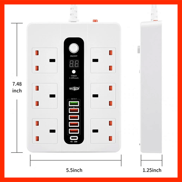 Multi-Socket Power Strip with Timer شريط توزيع كهرباء متعدد المنافذ مع مؤقت