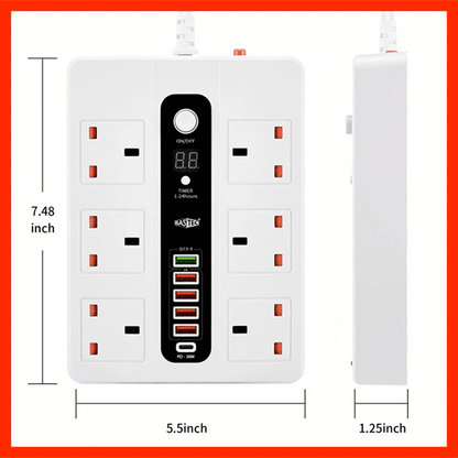 Multi-Socket Power Strip with Timer شريط توزيع كهرباء متعدد المنافذ مع مؤقت